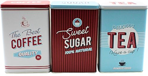 Dekohelden24 Retro Vorratsdosen Kaffee, Tee, Zucker als 3er Set, Maße L/B/H: ca. 12 x 8 x 19 cm