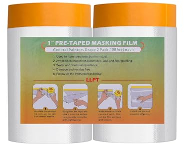 LLPT Tape and Drape Pre-Taped Masking Film | 2-Pack | Versatile Painter's Plastic Dust Sheets for Auto Wall Furniture Painting and Spraying Protection (MFTO1133) | 110cm(Unfolded) x 33m