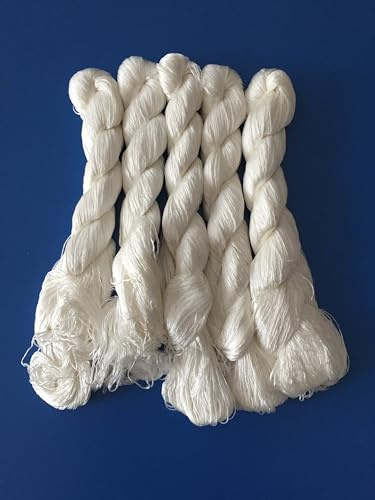 5 Knäuel, naturweiß, 100 % Maulbeerseide, handgefertigt, Stickgarn, 440 m pro Knäuel, ungefärbt