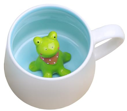 Soulnioi Söt mugg 3D djur keramik kaffe tekopp med handtag, handgjord djurfigur keramikkopp för kaffe, te, mjölk, present till födelsedagar/examen/alla hjärtans dag/bröllop (dimma)