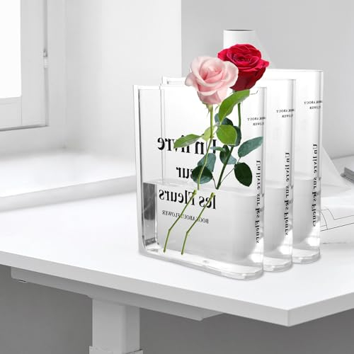 APACALI Confezione da 3 vasi a libro, vaso a libro trasparente, vaso a tulipano, vaso a libro, vaso trasparente a forma di libro per fiori, vaso a forma di libro per camera da letto, decorazione da ta