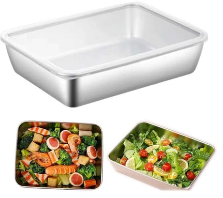 Piatto Quadrato In Acciaio Inossidabile Con Coperchio, Piatto In Metallo Addensato For Alimenti, Teglia Quadrata Piccola Resistente Piatto In Metallo Teglie Riutilizzabili ( Size : 25.8*20*6cm )