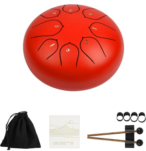 Adiwo Tongue Drum Steel 6Zoll, Stahlzungentrommel 8 Noten C Dur Handpan Tank Drum Kit Schlaginstrument mit Schlägeln und Musikbuch für die Musikalische Aufklärung von Kindern Camping Yoga Meditation