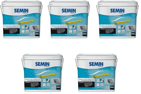 SEMIN Enduit de Lissage 5 X 10 kg Prêt à l'Emploi – Finition Murs et Plafonds Intérieurs – Poussière Maîtrisée – Ponçage Réduit – Excellente Qualité de Finition – Fabrication Française