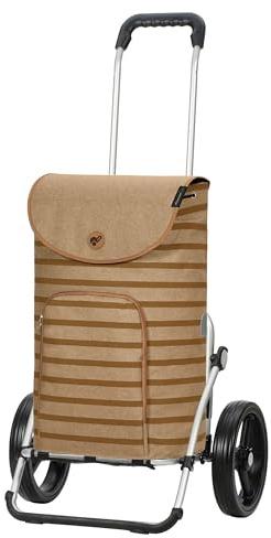 ANDERSEN Einkaufstrolley - Royal Shopper Eske braun | mit Flüsterrädern, große Räder, 25 cm, aus Alu, bis 50 kg - Tasche mit Kordelzug, Fronttasche, Reflektoren, 47 L