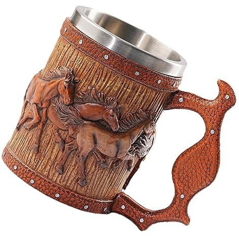 Zerodeko Tazza Da Birra in Resina Tazza Da Caffè Motivo Cavallo Per Uso Domestico Facile Da Pulire e Non Macchiante Adatta Per Bar Casa e Picnic