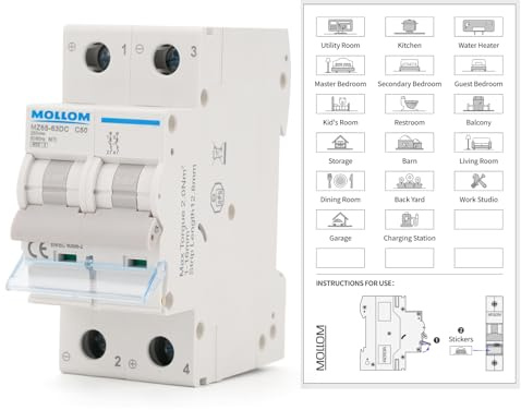 MOLLOM CC 2P 250V 50A C50 Disjoncteur miniature | Disjoncteur miniature sur mesure,déclenchement thermomagnétique,6 kA, sectionneur CC pour système photovoltaïque