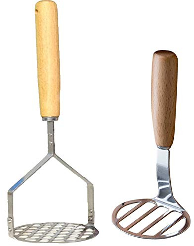 Un triturador de patatas grande y uno pequeño, mango horizontal ergonómico de acero inoxidable, para hacer puré de patatas, guacamole, ensalada de huevo, 2 piezas