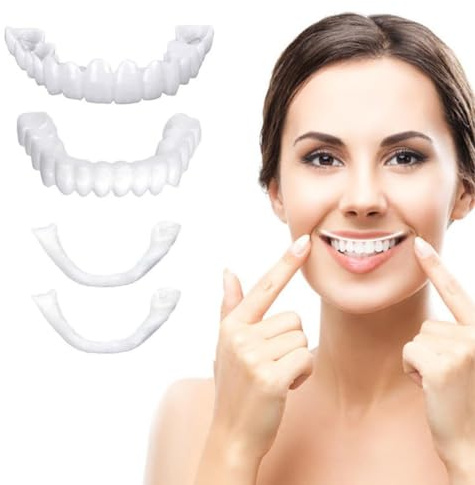 2 Paare Prothesen Gefälschte Zähne Kosmetische Veneers Zähne Oben Und Unten, Temporäre Zahnbleaching Set Falsche Zähne Zum Aufstecken, Natürlich Zahnprothese Snap on Zahnersatz Aufhellung