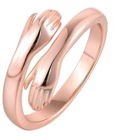 Roségold Umarmender Ring | 925 Sterling Silber | Offener Vergoldet Hug Ring | Verstellbarer Umarmungsring | Geschenkidee (Rosévergoldeter Kupfer)