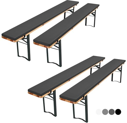 Pesonlook 4er Set Bierbankauflage für Bierzeltgarnitur Bankauflage mit Reißverschluss 220x25x3cm waschbar Bierbankauflagen Polsterauflage für Biertisch und Partyzelt Set (Dunkelgrau)