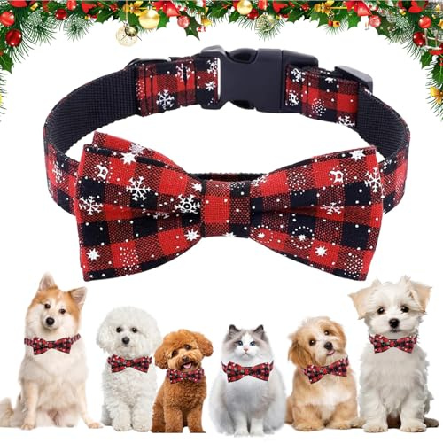 Weihnachten Katzen Hunde HundeHalsbänder, Hundehalsband Weihnachten, Weihnachten Katzenhalsband, Verstellbare Weihnachtshalsband Hund, Katzenhalsband mit Schleife, für Katzen, Hunde(L)