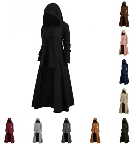 HOOUDO Womens Gothic Long Hoodies Long Sleeve Hooded Sweater Coats Medieval Renaissance Witch Cape Outerwear Plus Size Halloween High Low Hem Fancy Swing Dresses Flash Deals Of The Day
