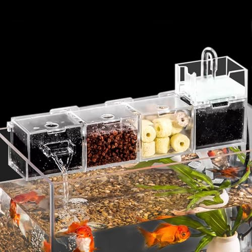 External Fish Tank Filter Box with Waterfall - Transparent Aquarium Hydroponics Water Purifier for Home and Restaurant, 6 Grids
