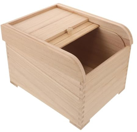 LOVIVER Conteneur à céréales en Bois, Distributeur de Riz, Grande boîte de Stockage de Riz à Sec avec Couvercle Coulissant, Beige