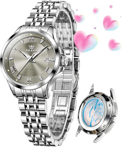 OLEVS Womens Automatic Watch Diamond Luxury Date Ladies Dress Classic Self Winding Wrist Watches Luminous Waterproof