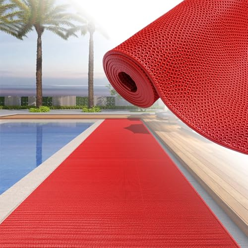 CTREVL PVC Rubber Floor Mats, Swimming Pool Bathroom Anti-Fatigue Rubber Matts, Drainage Non Slip Flooring Mats for Bathroom Swimming Pool Kitchen Washroom Restaurant Bar(Red,120x500x0.5cm)