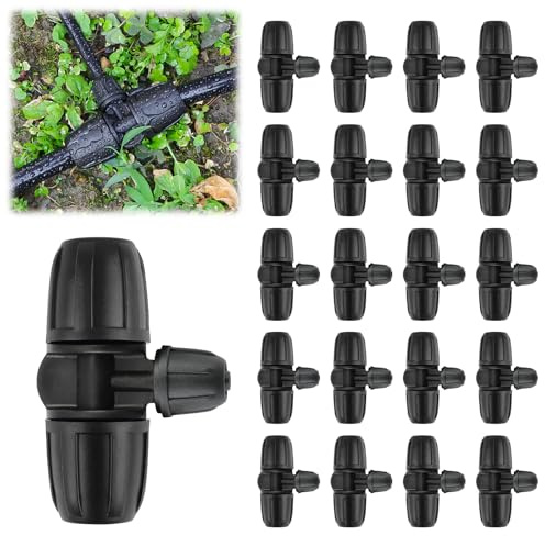 20 pezzi Raccordi T con Innesto Spina Bloccat, Kalolary Kit Raccordi Irrigazione Goccia 5/16 a 1/4 Connettore Femmina Tube Lock 8/12 mm a 4/7 mm Attacco 3 Vie con Innesto Barbella Componenti (Nero)