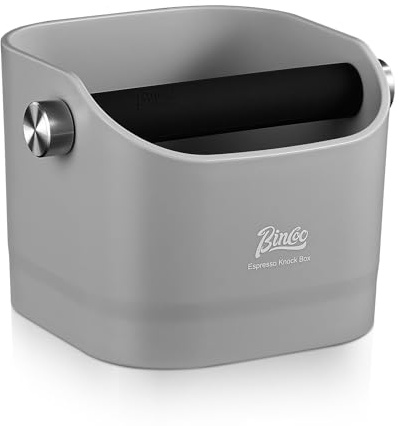 Espresso Knock Box - Bincoo Espresso Machine Knock Box/Espresso Grounds Knock Box, Barista Style Coffee Knock Box for Grounds with Removable Shock-Absorbent Knock Bar and Anti-Slip Base. (Grey)