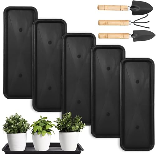 5 Stück Kunststoff-Tropfschalen für Pflanzgefäße, Schwarze Untersetzer, Topfschalen, 15,7 x 5,9 x 0,7 Zoll, rechteckige Untersetzer für drinnen und draußen