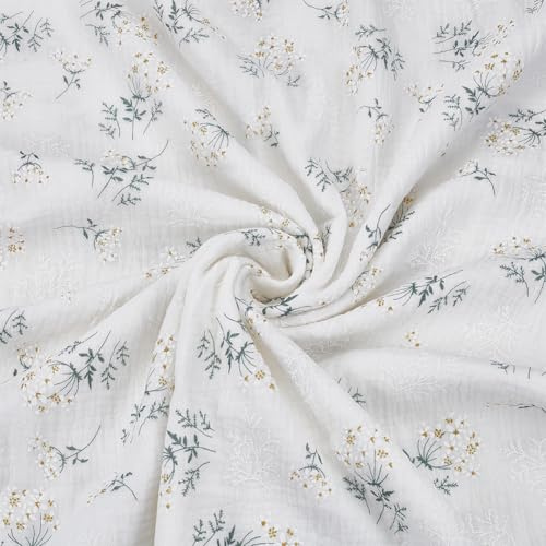 BENECREAT 100x135cm Kleiner Gelber Blumenstickerei Jacquard Baumwollstoff Weißes Bekleidungszubehör Zum Nähen Basteln Quilten Sofa Vorhangstoff