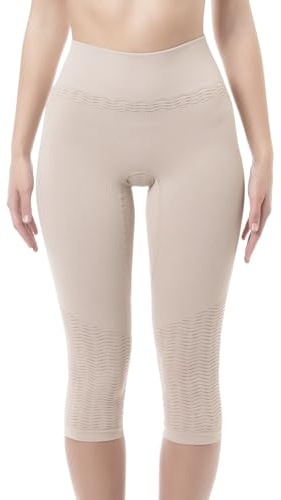 FarmaCell 1104 (Cipria, S/M) Leggings Anticellulite Donna Capri, Leggins 3/4 Massaggianti con Effetto Fir, Made in Italy