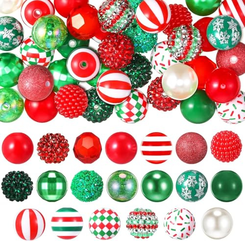 Weihnachtsperlen Set, 40 Stück Bunt Weihnachten Perlen, Bunte Weihnachts Acryl Perlen, Bastelzubehör Weihnachtsperlen, für Armbänder DIY, Weihnachtsbäume, Kränze, Veranda Dekorationen (D)