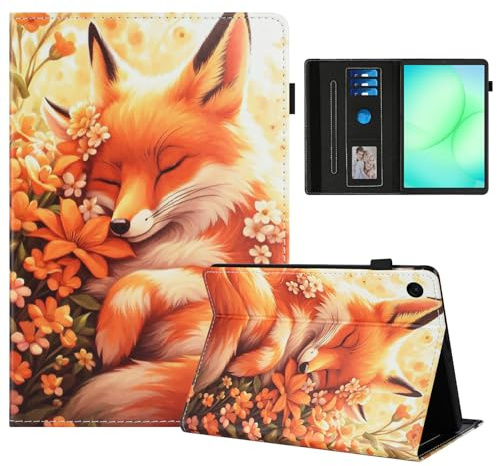 Rostsant Coque pour Samsung Galaxy Tab A11 8.7 Pouces 2025 et Galaxy Tab A9 8.7 Pouces 2023 Impression Graphique Housse en Tablette Cuir PU Protection pour Samsung A11/A9 Renard en Fleur