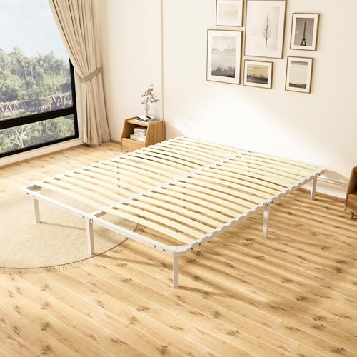 TEENO Sommier 160x200 avec 9 Pieds | 2x18 Lattes | Cadre de Lit 160x200 avec Sommier pour Adulte | Résistant et Confortable (Blanc)