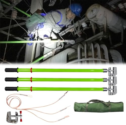 ZJKXJH Hochspannungs-Erdungsstab Tragbares Erdungsset für Elektrische Sicherheit – 3 Isolierte Erdungsstäbe, Kupferdraht, Aluminiumklemme Und Aufbewahrungstasche(Copper Wire 1.5m/4.9ft+3m/9.8ft)