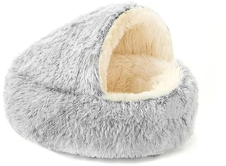 Petzen Cat Bed, Soft Calming Bed for Indoor Cat, Plush Cover Self Warming, Anti-Slip Fluffy Nest, 50 x 50cm