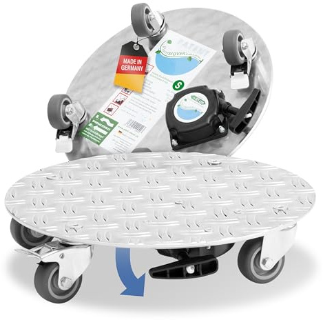PlantMOVER Pflanzenroller mit Seilzug - 150kg Tragkraft 32,5cm rund - mit robusten Rollen - aus Aluminium-Riffelblech für besten Grip - Rollbrett für Pflanzen - Einfach ziehen Made in Germany