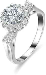 KnSam Echt Goldschmuck Partnerringe Weiß Gold Au 375/585/750, Blumen Verlobungsring mit Labor Erstellt Diamant, 9K/14K/18K Weißgold Pärchen Ringe, Gr.47-65