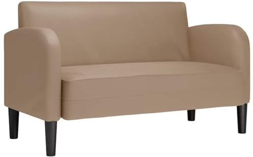 Yisssmeng Zweisitzer-Sofa 110 cm Kunstleder Polstersofa in Cappuccino-Braun - Modernes Loungesofa mit Sperrholz-Armlehnen für Wohnzimmer und Büro - Kompakte Couch 124 x 67 x 70 cm
