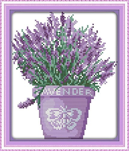 YEESAM ART Unstamped Cross Stitch Kits for Adults, Lavender Flowers 14ct Counted Unprinted Embroidery Kit Needlework Wall Art Decor