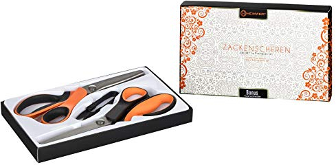 HEIMWERT Profi Zackenscheren 2er Set Zickzackschere aus hochwertigem Edelstahl für Zackenschnitt Wellenschnitt in Geschenkbox inkl. Garnschneider als Bonus