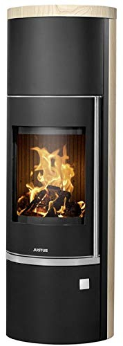 Justus 5693 42 Faro W+ 2.0 Kaminofen Stahl Schwarz mit Sandstein-Verkleidung/A+