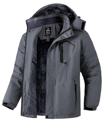 Wantdo Homme Veste de Ski Coupe-Vent Imperméable Manteau Hiver Chaude Polaire Veste Sport Outdoor Montagne Anorak Randonnée Multi-Poches Gris Foncé XL
