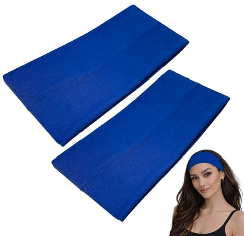 WESTEND CHOICE Extra breite Stirnbänder, 11 cm, einfarbig, dehnbar, Kylie-Stirnband, 2 Stück, Unisex-Bandeau-Stirnbänder für Damen und Herren, weiche Haarbänder, Yoga, Bandana, Stirnband (Königsblau)