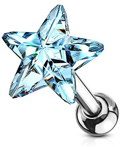 beyoutifulthings Knorpel Ohr-stecker Kristall-Stern viele Farben Cartilage Piercing-s Tragus Labret Edelstahl Schraub-Verschluss