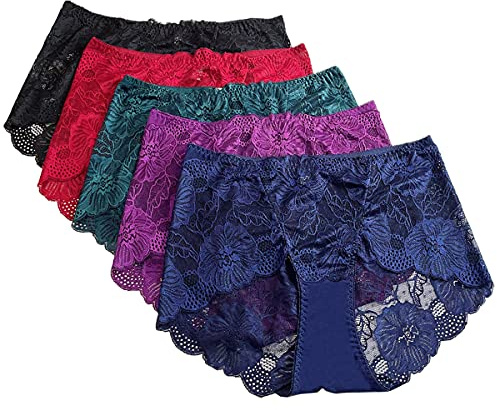 SEISILUORA Women's Sexy Lace Panties lady knickers women Lingerie Underwear Briefs Floral Lace Boy Shorts (UK, Numeric, 12, 14, Regular, Regular, Black, Red, Dark Blue, Dark Green, Purple)