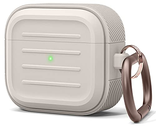 elago Armor Case with Keychain Compatible with AirPods 3 Case Cover - Supports Wireless Charging, Shock Resistant, Full Protection (Stone)