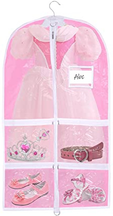 WJWSKI Pink Kids Dance Garment Bag for Hanging Clothes,37 Inch Waterproof PVC Travel Garment Bag with 3 Pockets for Dance Costumes,Sports,Skating,Theatre,Beauty Pageants & More