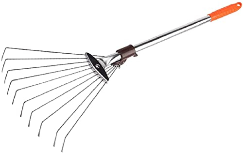 QIANMEI Harke Laubbesen Kleinrechen 10 Zähne Rasenblatt Rake | Edelstahl Unkraut Rake | Tragbare Schnellreinigung Laub Rechen mit ergonomischem Griff