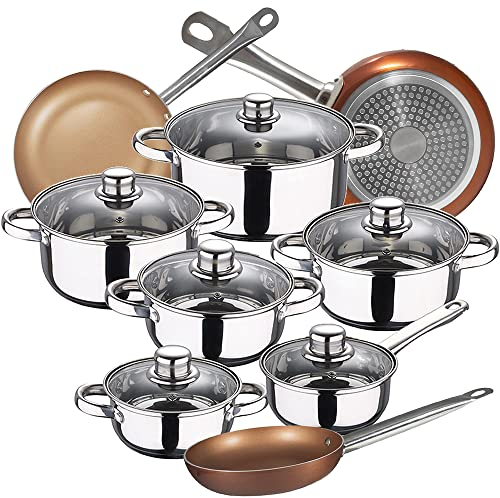 Batterie de cuisine 12 pièces SAN IGNACIO Cassel, acier inoxydable, avec set casseroles (20/24/28 cm)Professional Chef Copper Plus en aluminium pressé