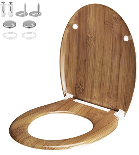 Casaria Abattant WC Universel thermodurcissable Frein siège de Toilette Salle de Bain mécanisme d'abaissement Automatique Bambou