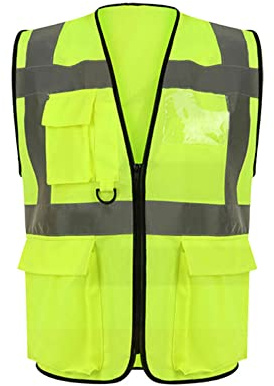LE11 High vis jackets high viz Class 2 hi vis Zipper Front High Visibility vest Hi Vis Executive Vest Waistcoat with Phone & ID Pockets (Yellow & ORANGE) (L, Yellow)