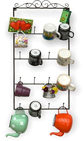 DanDiBo Tassenhalter Wand Metall Hakenleiste mit 16 Haken Braun 75 cm Tassenhaken Küche Vintage Antik Becherhalter Tassenständer Tassenregal Wandmontage