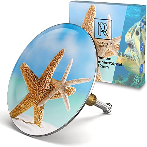 M. ROSENFELD HOME Tappo universale per vasca da bagno in ottone con motivo stella marina, 72 mm, con doppia guarnizione