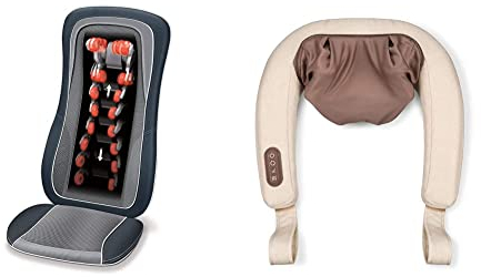 Beurer MG 315 Shiatsu Massage-Sitzauflage, Massagegerät zur Nacken- und Rückenmassage, mit Licht- und Wärmefunktion, automatische Körperscan-Funktion, in schwarz-grau & MG 153 Nacken-Massagegerät